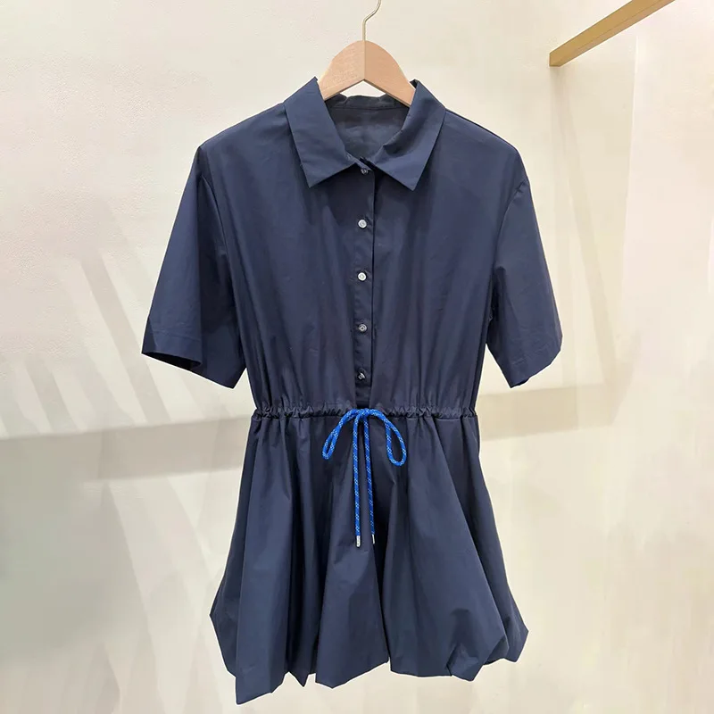 2026 Spring New Arrival Sweet Cool Spice Girl Shirt Dress Women Metal Pin Tie Plaid Patchwork Mini Dress