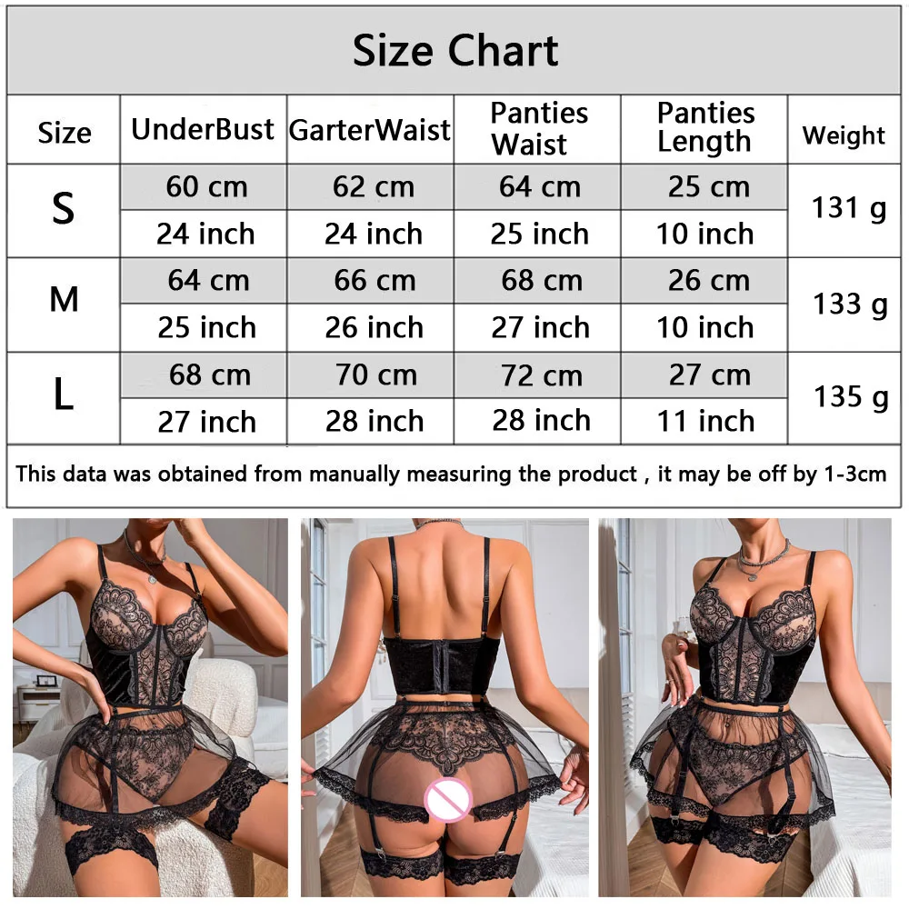 ผู้หญิงดอกไม้ Bra และชุดชั้นใน 4 ชิ้นชุดตาข่ายเย็บปักถักร้อย Patchwork ชุดชั้นในเซ็กซี่ชุด Garter เร้าอารมณ์ Intimate ชุด