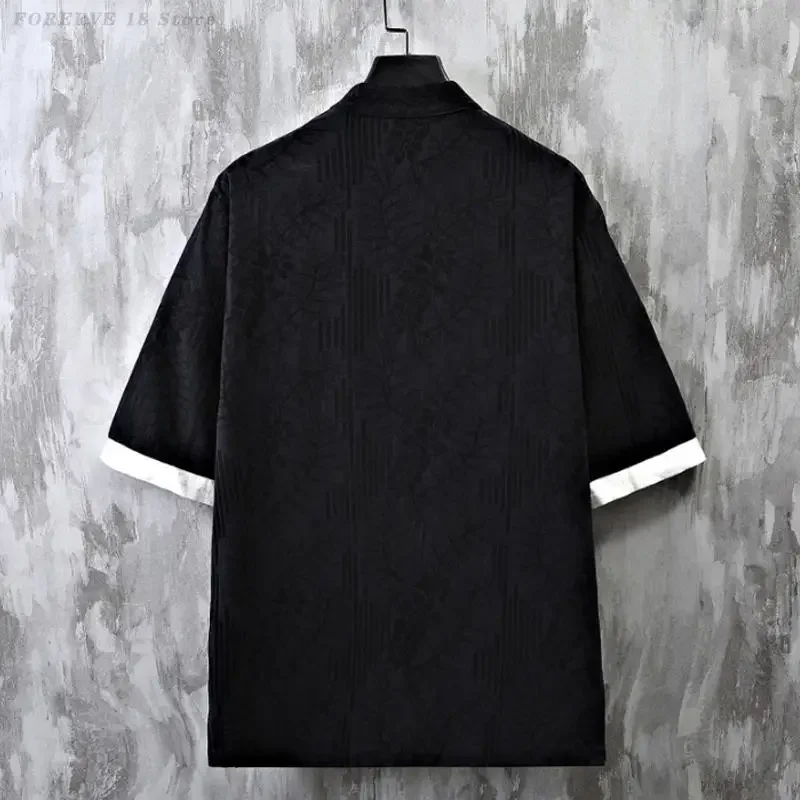 بلوزات رجالية مقاس كبير 6XL بدلة تانغ قميص عتيق بأزرار على الطراز الصيني التقليدي قمصان جاكار غير رسمية فضفاضة نصف كم