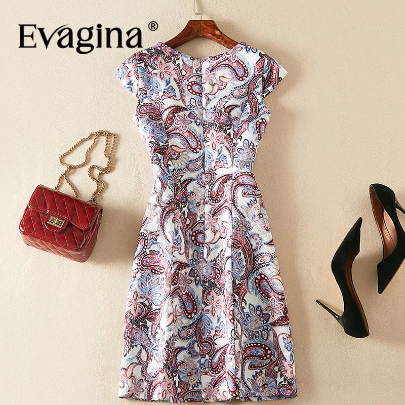 Evagina New Fashion Runway Designer Dress Women's Garment Sleeve Vintage Printing Streetwear S-XXL Pretty Slim Mini Dress