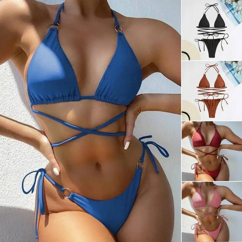 Slim Fit 2 Pcs/Set Popular Backless Summer Women Swimsuit Beachwear Lady Bikini Soft   for Spa