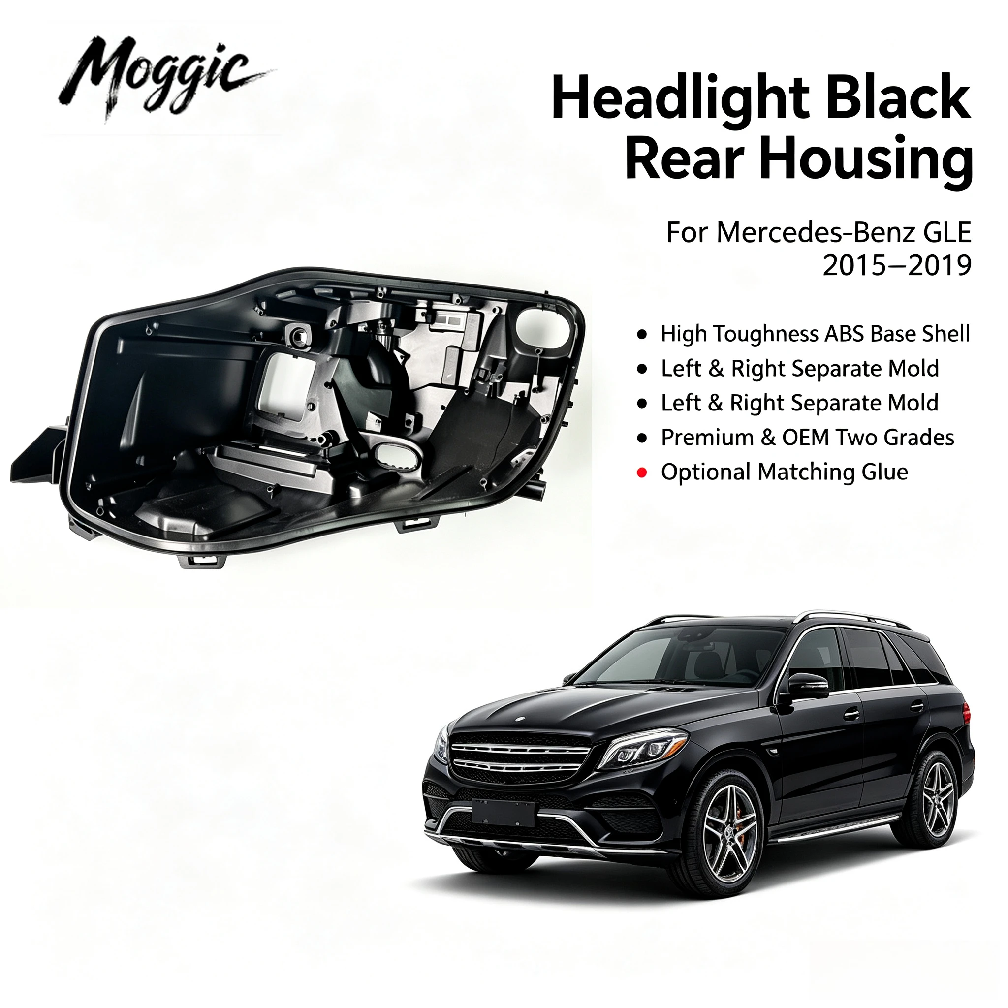 Moggic Headlight Rear Housing Cover Case Compatible With Mercedes Benz GLE Class W166 Model Years 2015-2019 Left Or