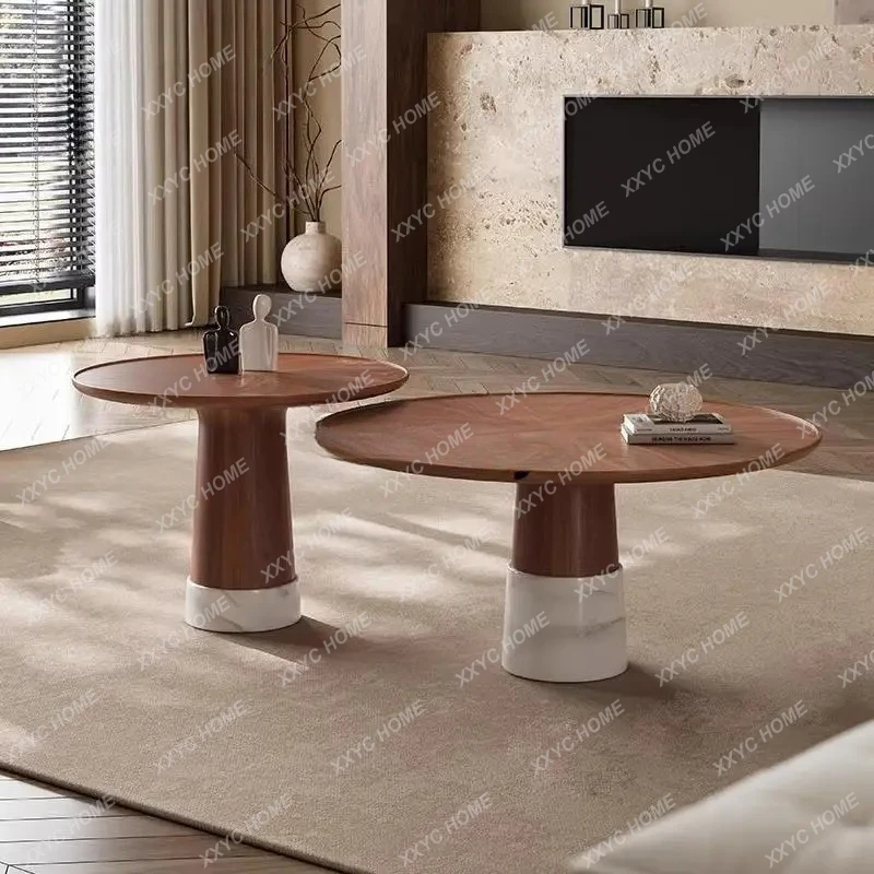 

ZH Medieval solid wood coffee table household small apartment sofa edge, black walnut veneer tea table living room combination