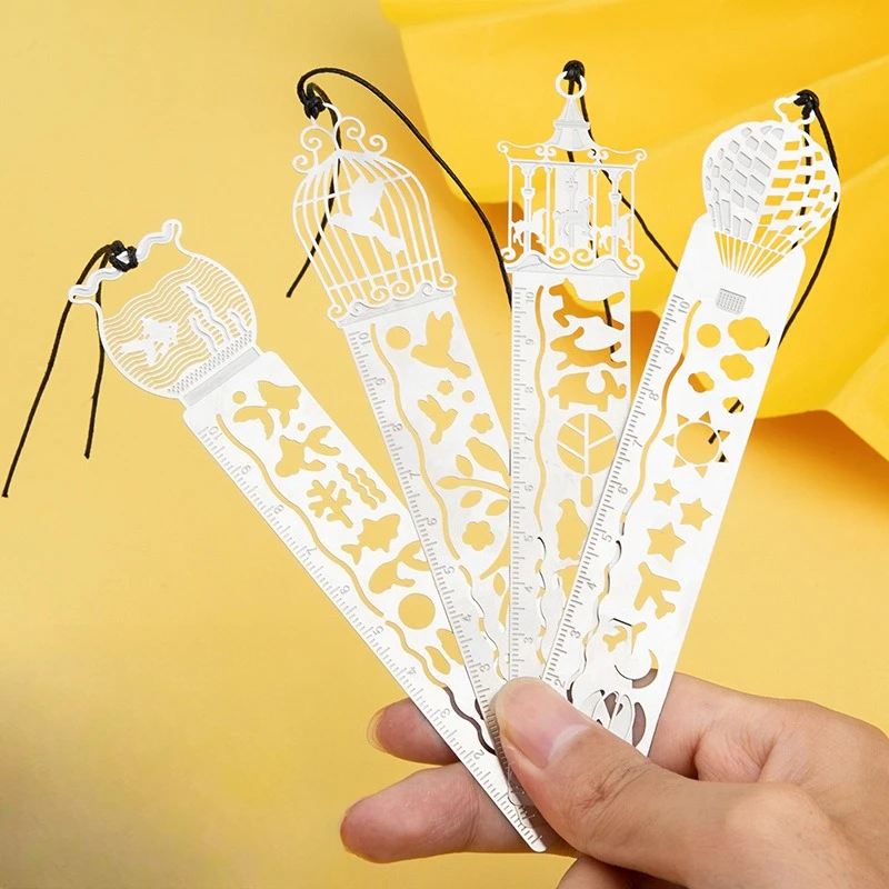 Office School Supplies Ruler Student Stationery Multifunctional Metal Bookmark Korean Learning Tool Stainless Steel Measuring