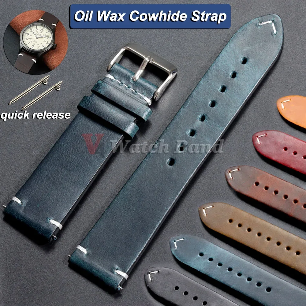 

18mm 20mm 22mm 19/212/24mm Oil Wax Cowhide Bracelet for Seiko Watchband Brown Strap Quick Release Wristband for Women Men