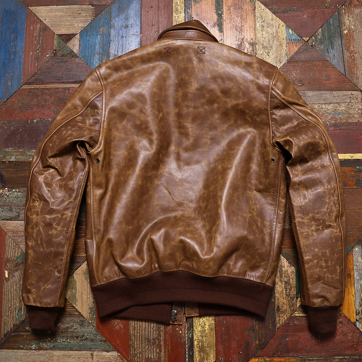 Tailor Brando Full Grain Batik Cowhide A2 Bomber Jacket Men's Vintage Genuine Leather Short Jacket