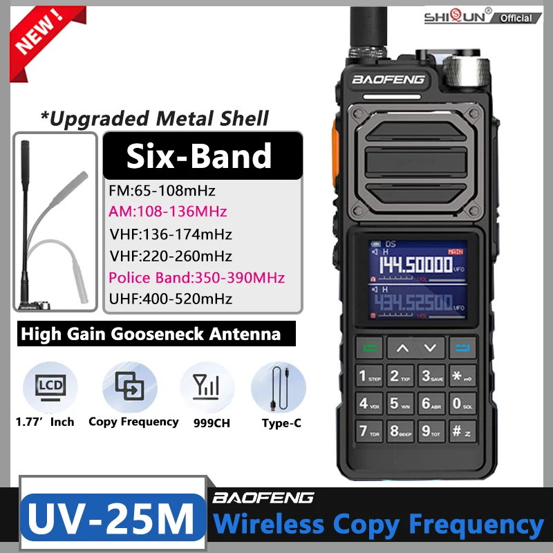 UV 25 Tactical Walkie Talkie UV-25M AM/FM BF-X5 Pro Two Way Radio UV-25L 50KM Six-Band 65-520mHz Military Radio Updated AR-152