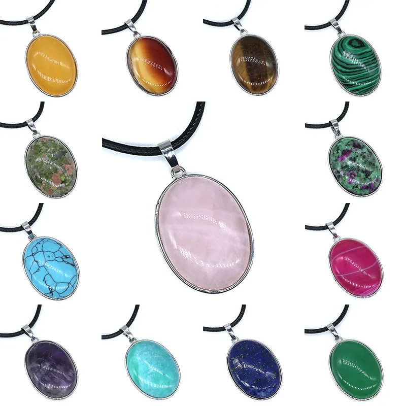 35mm Oval Cabochon Pendant Natural Stone Crystal Agate Bead Crafts DIY Jewelry Necklace Earring Making  Accessories For Women