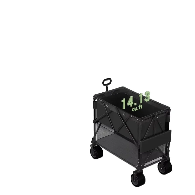 STLF Collapsible Outdoor Utility Wagon Cart 500LB Capacity Shopping Adjustable Handlebar Foldable Four-Wheel Stable Durable