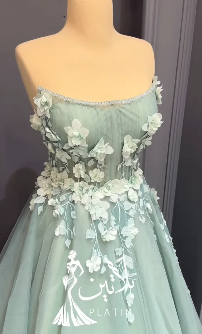 Llamativo vestido de noche de salvia, vestidos de fiesta sin tirantes con cordones y cremallera en la espalda