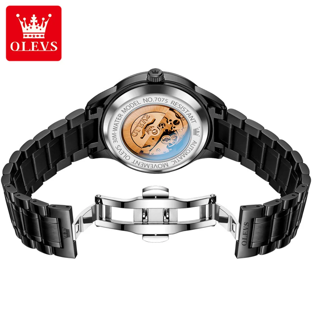 OLEVS 7075 Stainless Steel Mechanical Men's Watches Roman Scale Auto Date Waterproof Luminous Luxury Business Automatic Watches