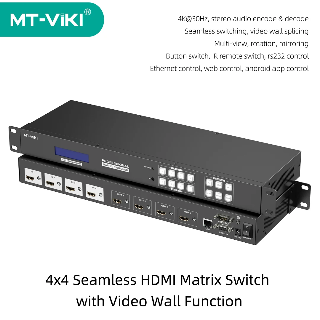 MT-VIKI 4x4 Seamless HDMI Matrix Switch with Video Wall Process 4K Video Audio Switcher MT-HD44LH