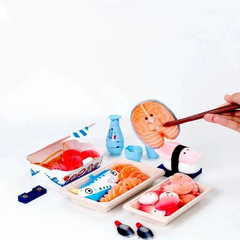1Pcs Supermarket Fridge Vegetable Plush Keyring Simulation Seafood Platter Salmon/octopus Plush Stuffed Toy Backpack Charm Gifts