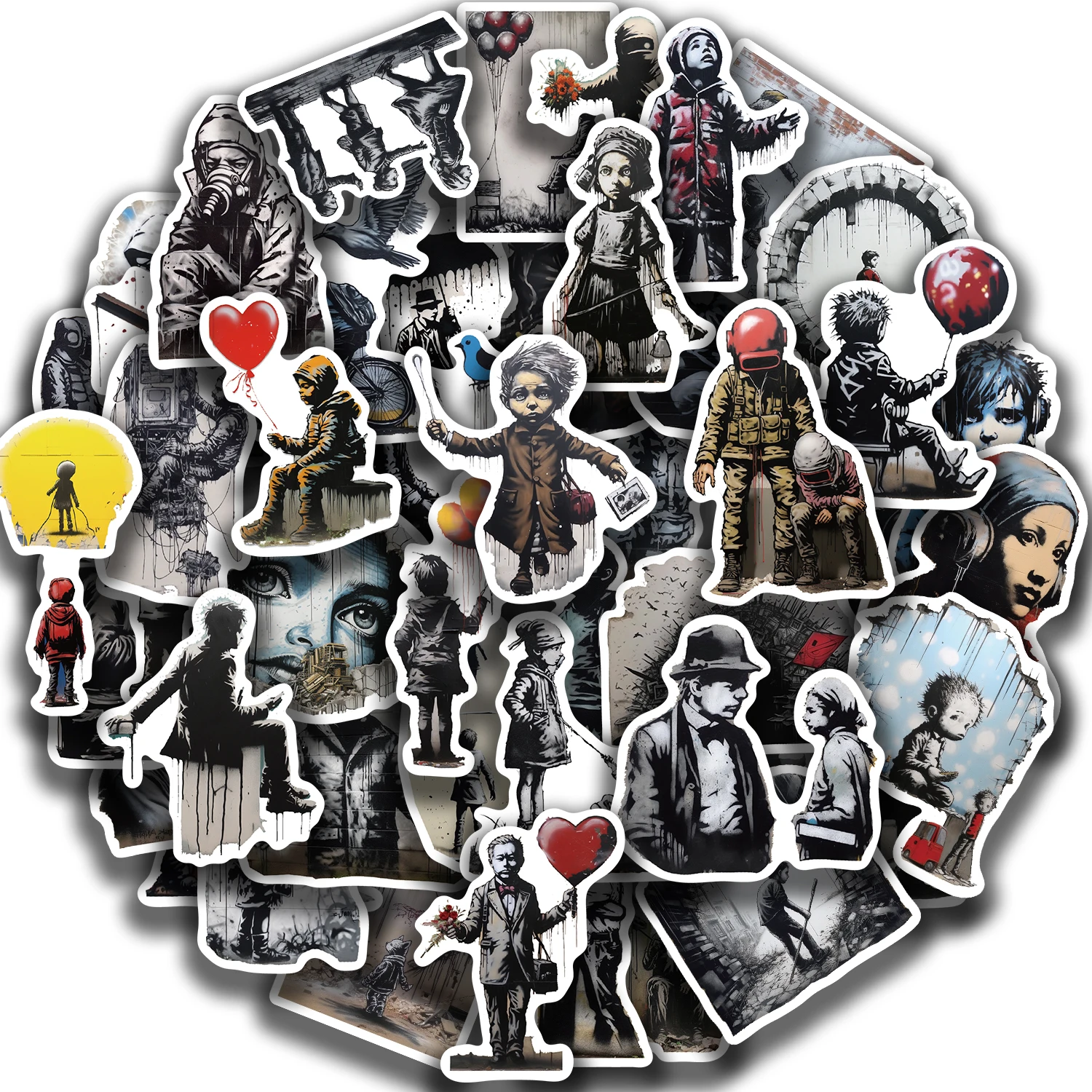 

50pcs Banksy Style Artsy Stickers Laptop Water Bottle Phone Case Luggage PVC Cool Funny Aesthetic Graffiti Decal Sticker﻿