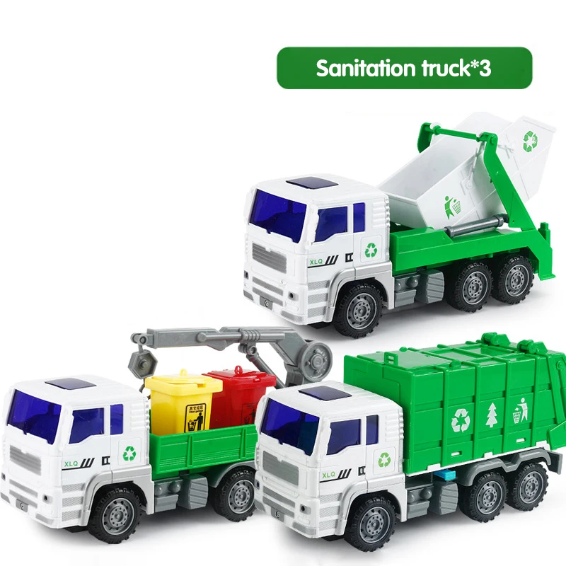 4PIECE Large Construction Engineering Trucks Set City Sanitation Garbage Truck Model Vehicle Car Education Toy for Children Gift