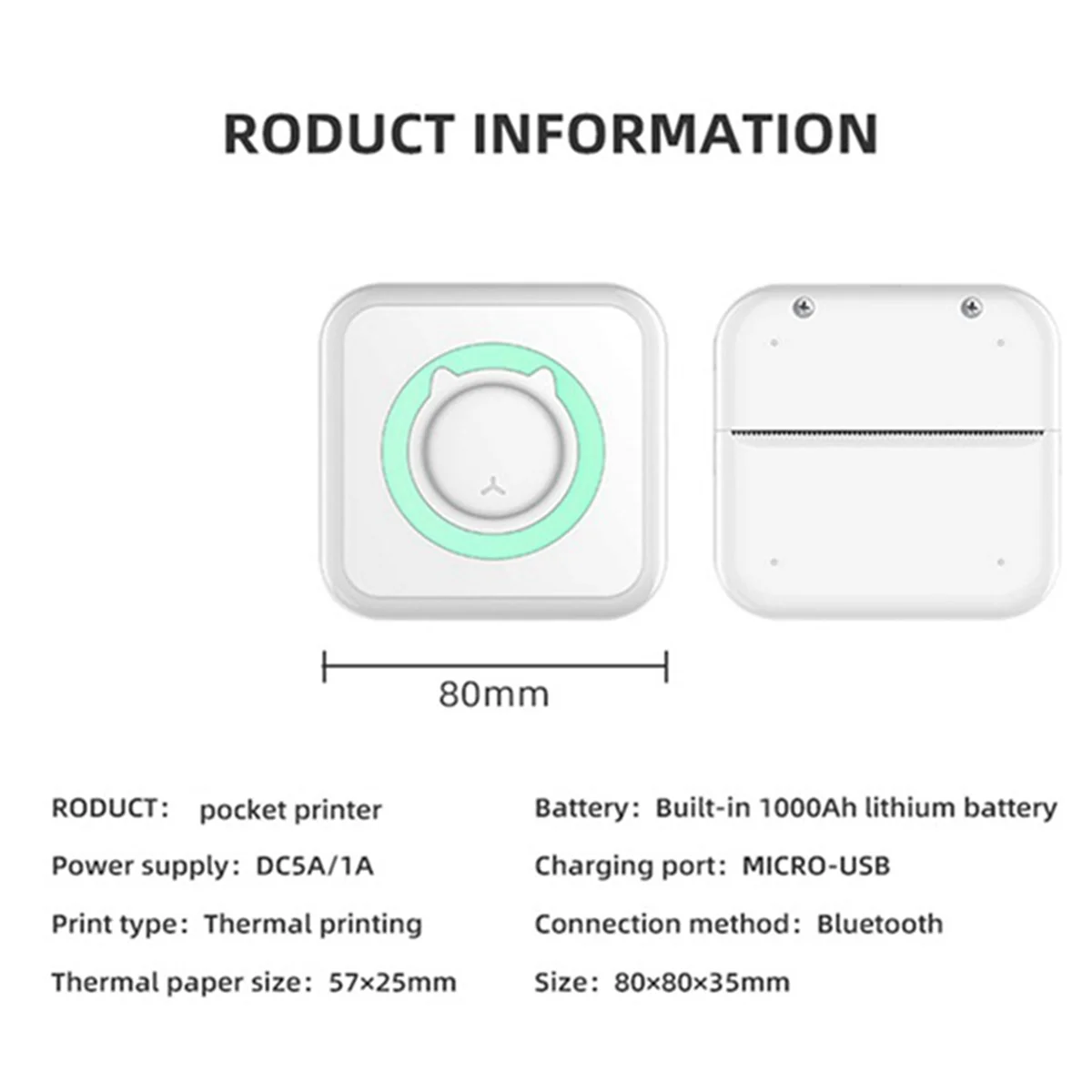 

Mini Portable Thermal Printer Wireless Bluetooth Printer Multifunctional Label Printer with Thermal Paper+Color Pen A