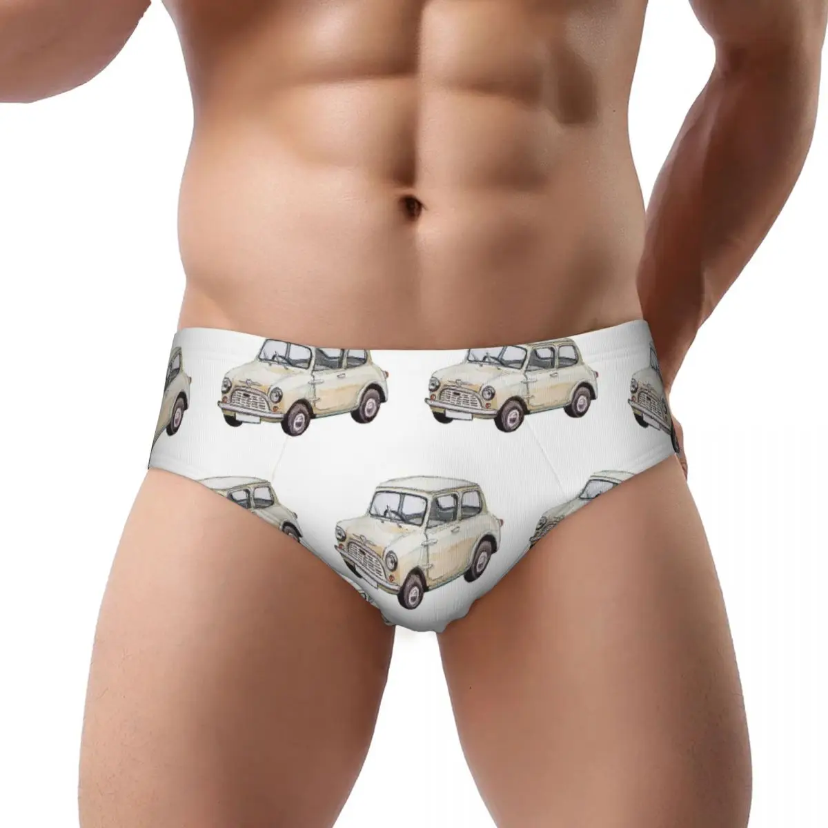 

Classic White Mini Cooper In Watercolor Style Men's Triangle Panties Ventilate Short Underwear for Homme Man Boyfriend Gift
