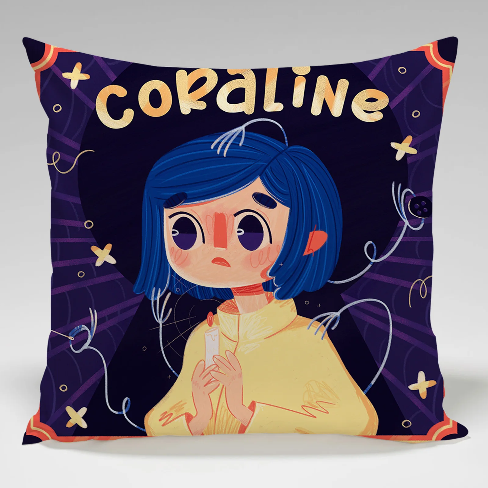 45cm Coraline Pillow Case Decorative Bedroom Sofa Car Cushion Cover Girls Cool Pillowcover Halloween Kids Gifts No Pillow Insert