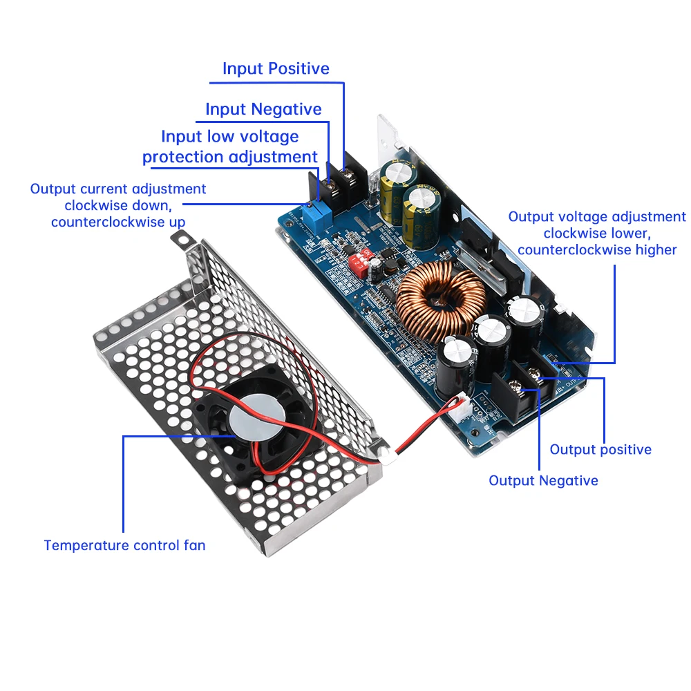 DC10.5-60V To DC12-80V 500W Boost Conversion Module Constant Voltage/Current With Temperature Control Fan Step-up Power Module