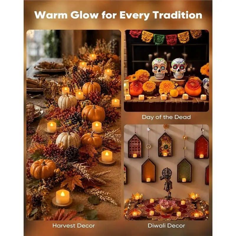 TKOH-Flameless Tea Light Candles 48-Pack Battery Operated, 200+ Hours LED Flickering Tealight For Halloween Pumpkin Decorations