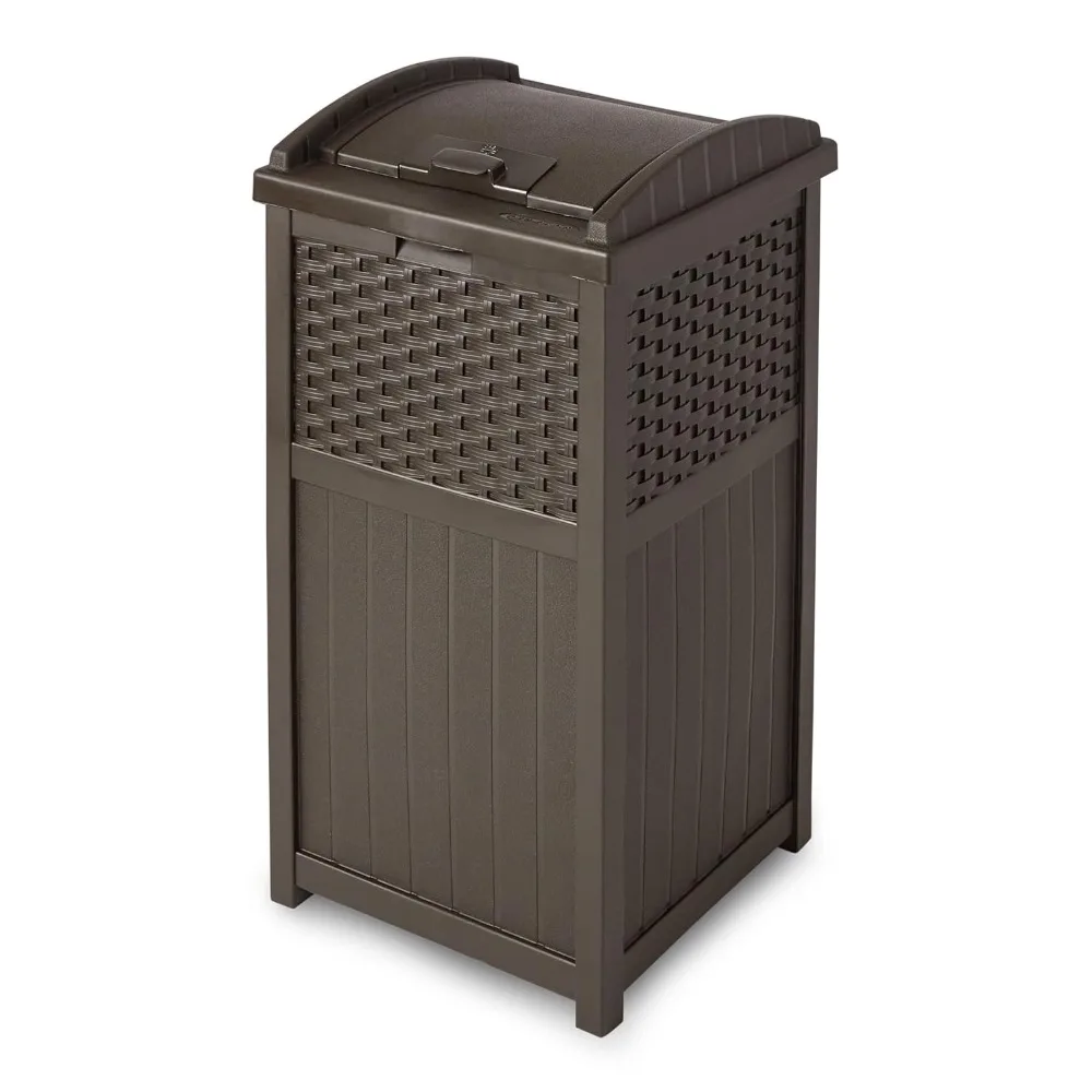

33 Gallon Hideaway Can Resin Outdoor Trash with Lid Use in Backyard, Deck, or Patio, 33-Gallon, Brown