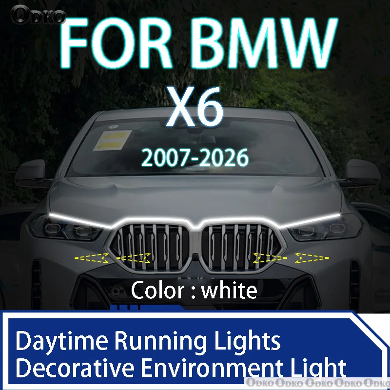 

For BMW X6 2007-2026 Newly upgrade LED Daytime Running Light Scan Starting Car Hood DRL Guide Decorative Ambient Lamp 12V