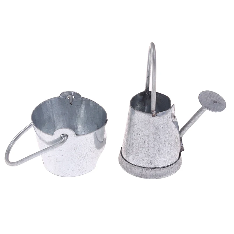 2pcs/set 1:12 Dollhouse Miniature Metal Water Bucket Kettle Model Furniture Accessories For Doll House Decor Toys