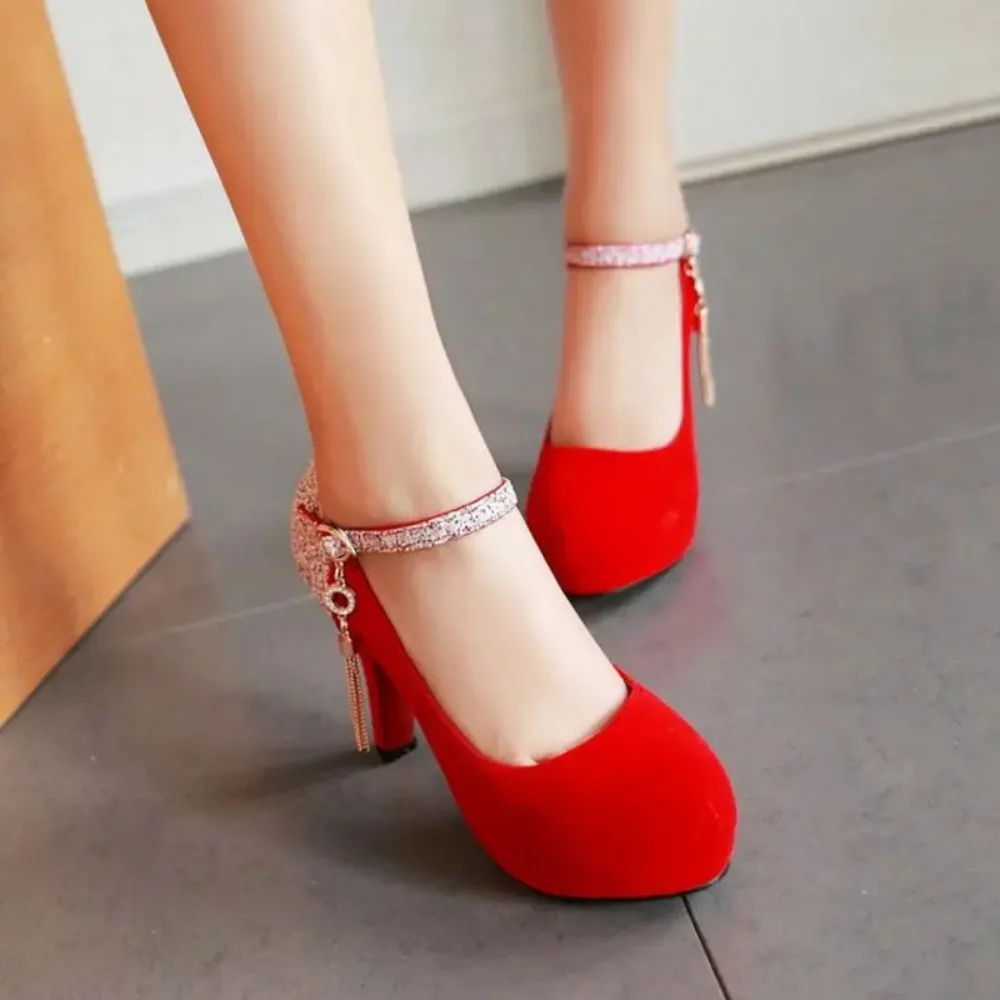 QPLYXCO New Big Size 32-43 Women High Heels11cm Shoes Ladies Fashion Pumps Round Toe Party Dance Wedding Platform Shoes A07
