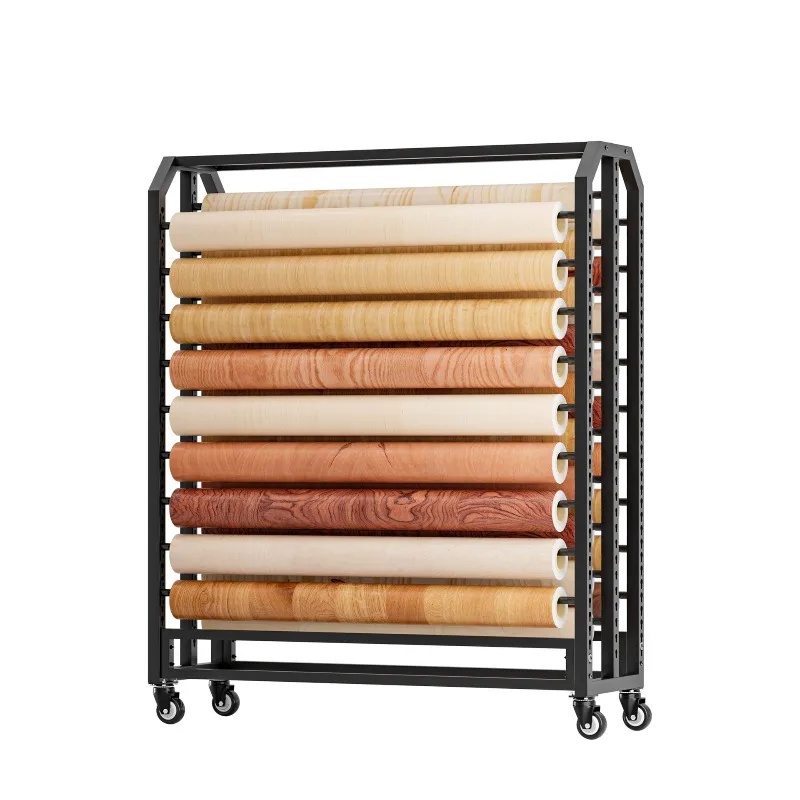 Removable wood grain imitation leather sticker self-adhesive wallpaper display stand with wheels