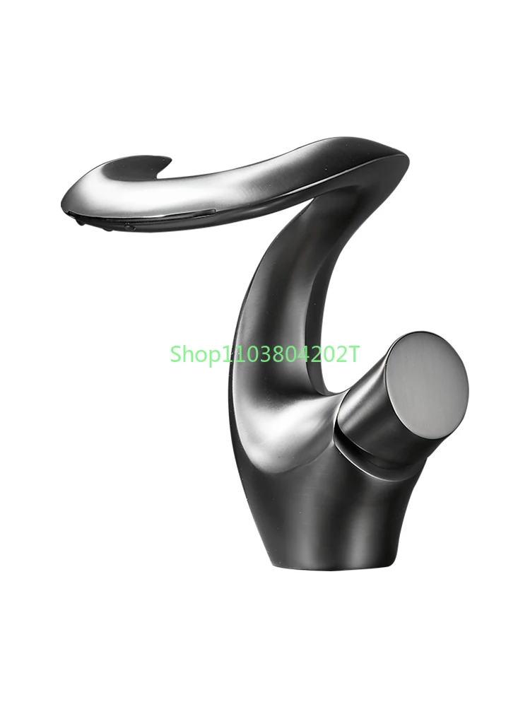 Water Plated Gray Copper Basin Faucet Bathroom Home Bathroom Wash Inter-Platform Basin Waterfall Hot and Cold Gun Gray Faucet