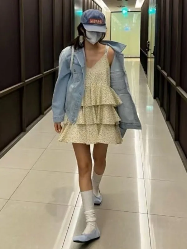 Vestido retrô com estampa floral, vestido f chique, doce, design anti-envelhecimento, saia em camadas, e, roupa...