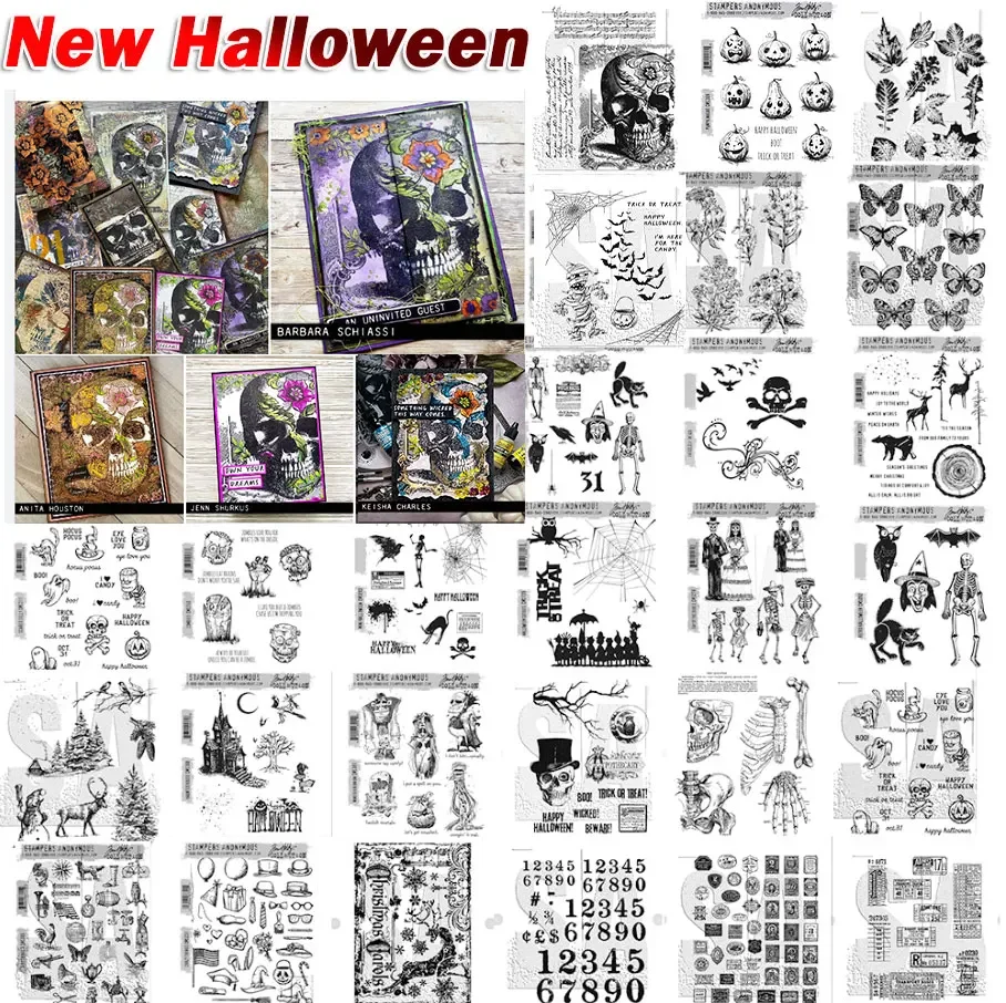 2025: Halloween-Stempel aus transparentem Silikon mit Kürbis- und Totenkopf-Motiv, Sammelalbum, Tagebuch, Dekoration, Schablone, Prägevorlage, DIY-Gruß