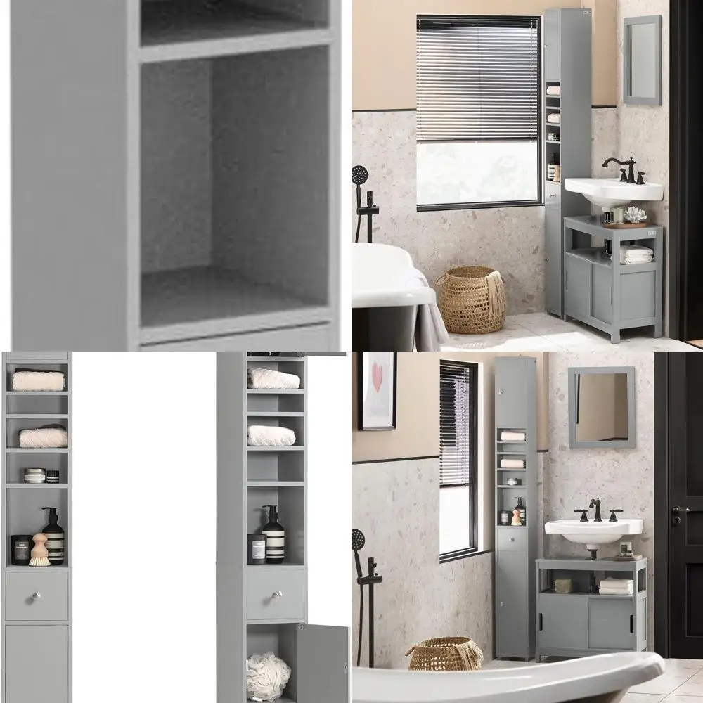 

Slim Tall Bathroom Storage Cabinet with Adjustable Shelves, Anti-Tip Design, Gray BZR34-HG