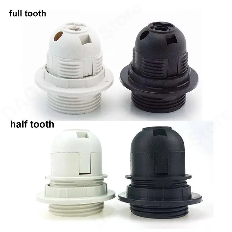 250V 4A E27 LED Light Bulb Base Plastic Full half Screw Lamp Holder Pendant power plug Socket Lampshade Ring E27 White Black V27