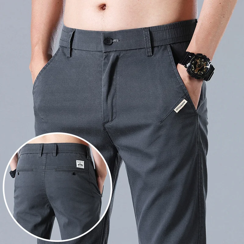 Pantaloni casual da uomo in tessuto Lyocell elasticizzato sottile di nuova marca estiva Pantaloni da caffè grigi da lavoro in vita elastica sottile