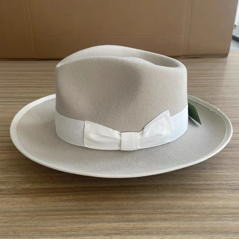 Weicher Filzhut der Marke LIHUA, Fedora-Hüte aus 100 % Wolle für Herren und Damen, himmelblau, kamelfarben, schwarze klassische Floppy-Panama-Mütze – Detail 5