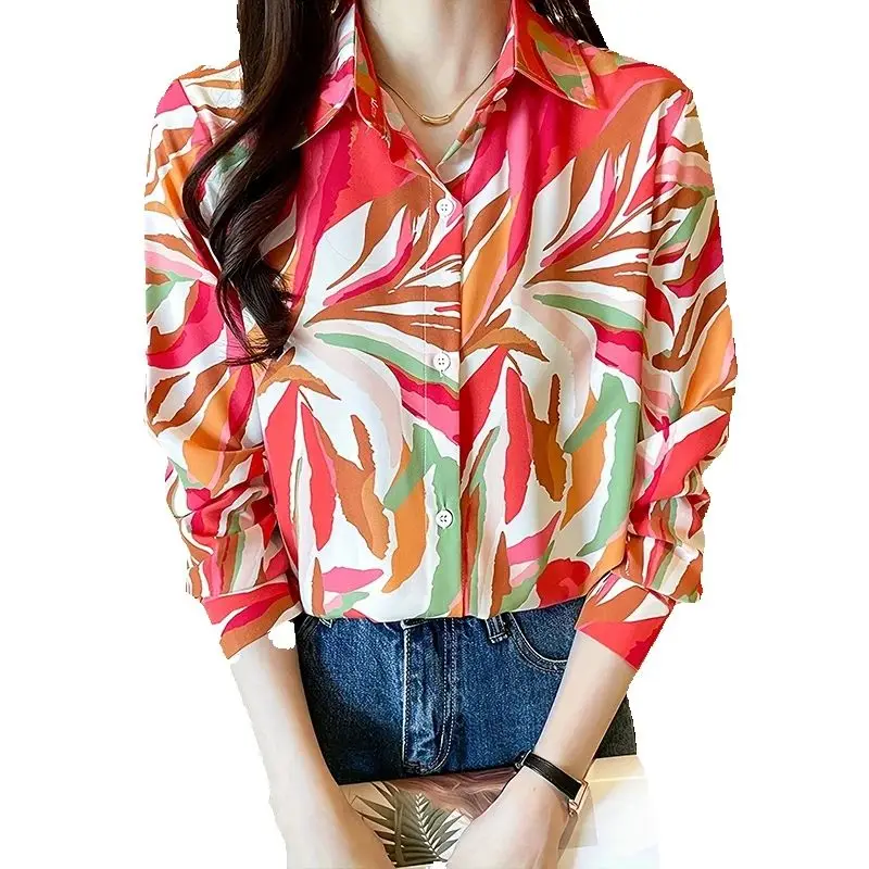 New Arrival Women\'s Blusa Mujer for Spring Autumn Fashion Trendy Print Ladies\' Button-Down Shirt for Work and Casual