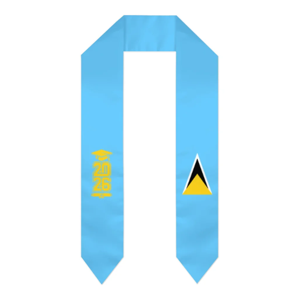 Class of 2026 Saint Lucia Flag Scarf Graduation Sash Stole International Study Abroad Adult Unisex Party Accessory Top Print