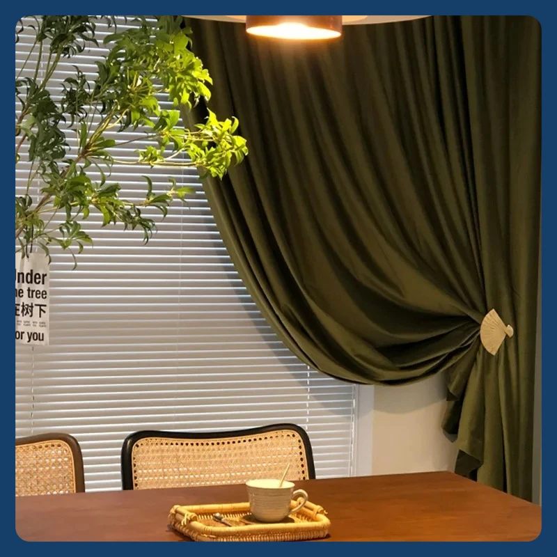 European Luxury Velvet Curtains for Living Dining Room Bedroom Windows Backdrop Blackout Green Nordic Simple Popular Curtain