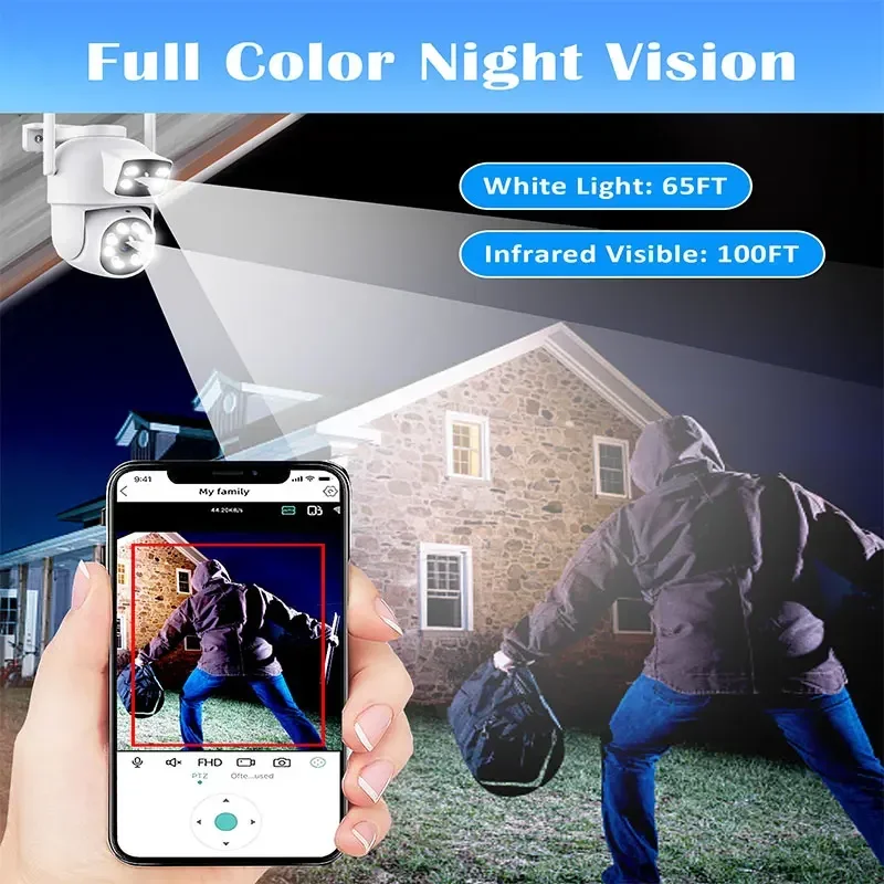 4K 8MP Dual Len Wifi Camera PTZ Outdoor Dual Screen AI Human Auto Tracking CCTV Security Video Surveillance Camera Audio P6Slite