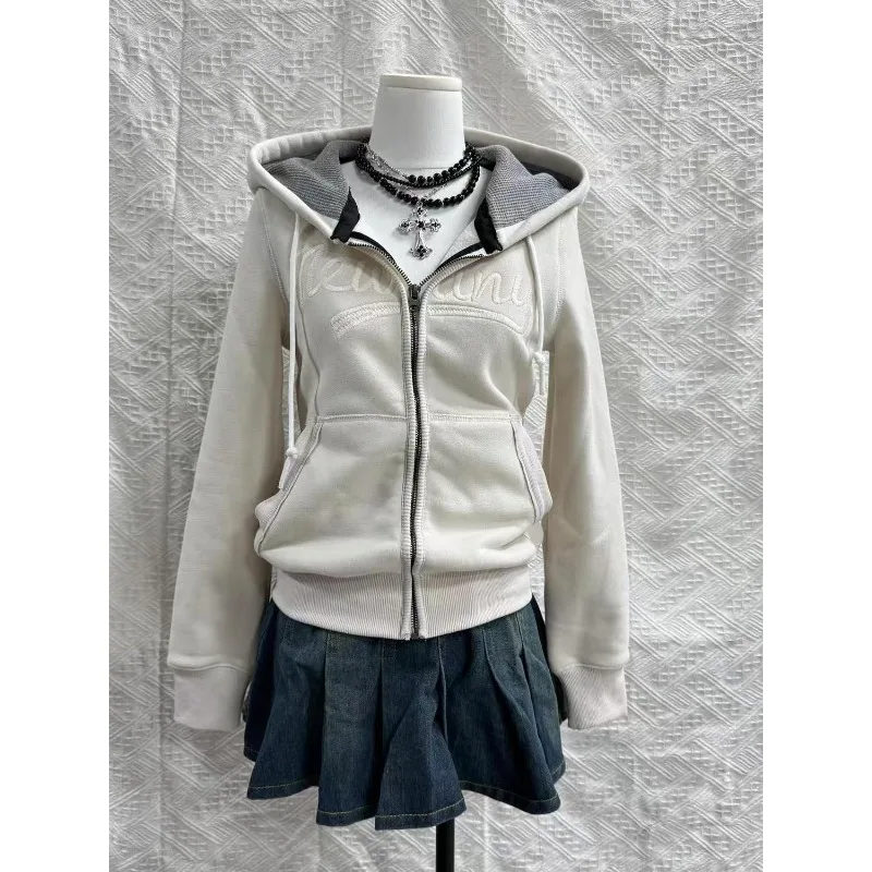 

American Retro Subculture Letter Print Hooded Fashion Harajuku Punk Coat Ladies High Street Zipper Sweatshirt Y2k Hottie Tops