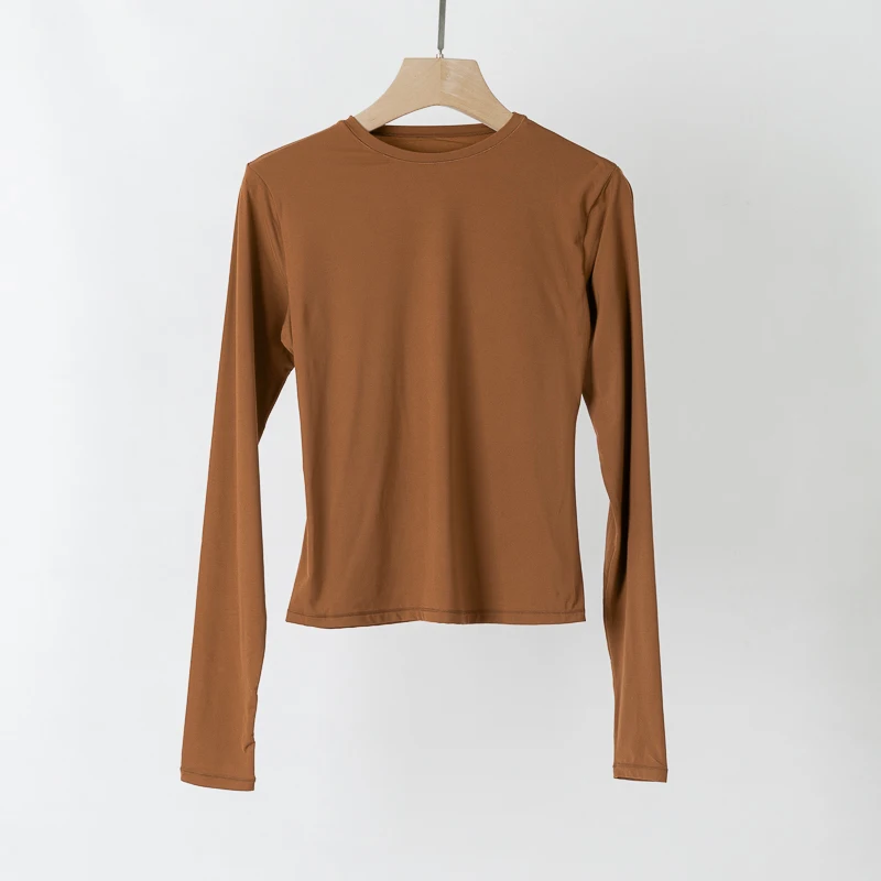 Kardaian round Ne Long Sve T-irt Women's Pure Color Soft Comfortable Skin-friendly Slimming Base Layer irt