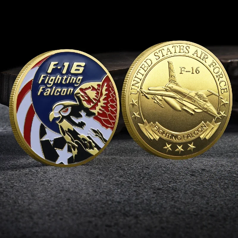 F-16 Falcon Fighter US Military Challenge Coin Paint Colorful Commemorative Coin Craft Emblem