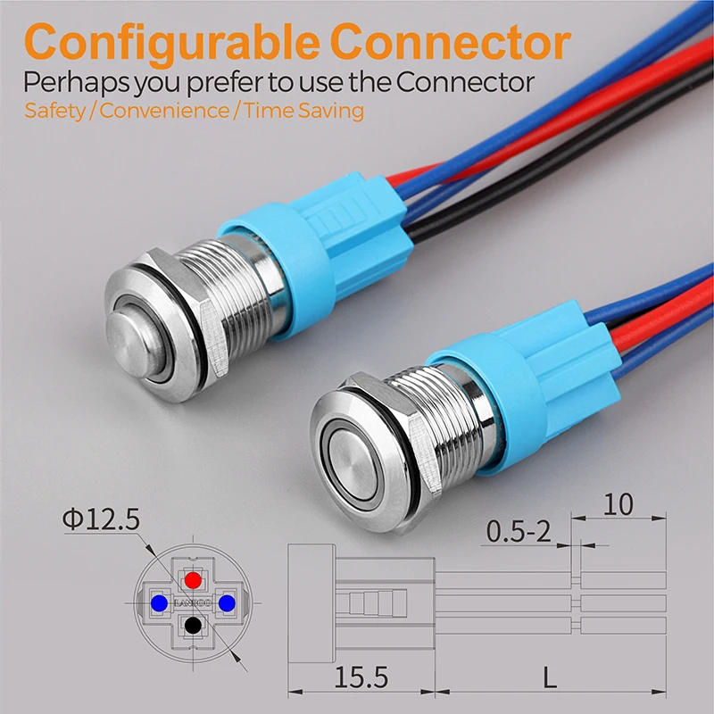 LANBOO chwilowy lub zatrzaskowy 12mm podświetlany włącznik przyciskowy mini metalowy przełącznik
