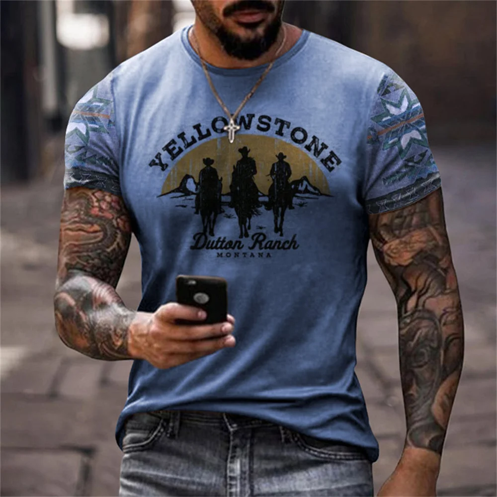 Vintage Men's T Shirt Yellowstone 3d Printing Harajuku Short Sleeve Tee Casual Streetwear Loose Pullover Tops Oversized Clothing