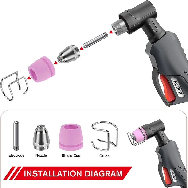 50 Piece AG60P Plasma Cutter Consumables Kit Includes Cutting Torch Tips and Nozzles - Compatible with AG60, WSD60-A20R