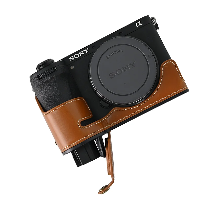 New Arrival PU Leather Bag Body Half Case for SONY A6700 Protective Sleeve Box Base with Hand Strap