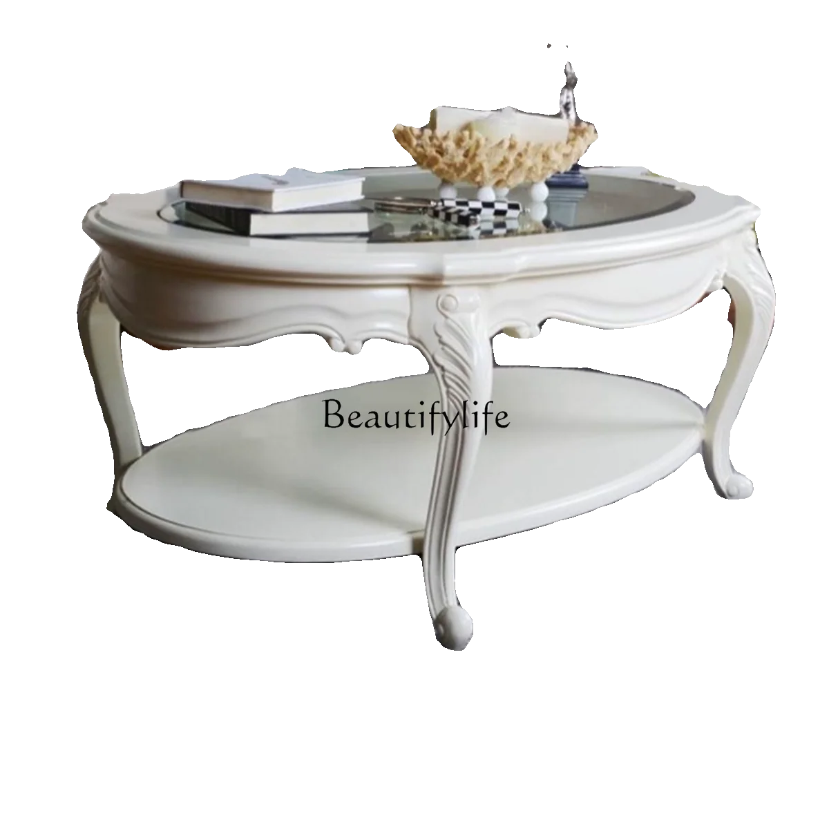 

-*American coffee table solid wood carving flower living room European solid wood old export model room coffee table