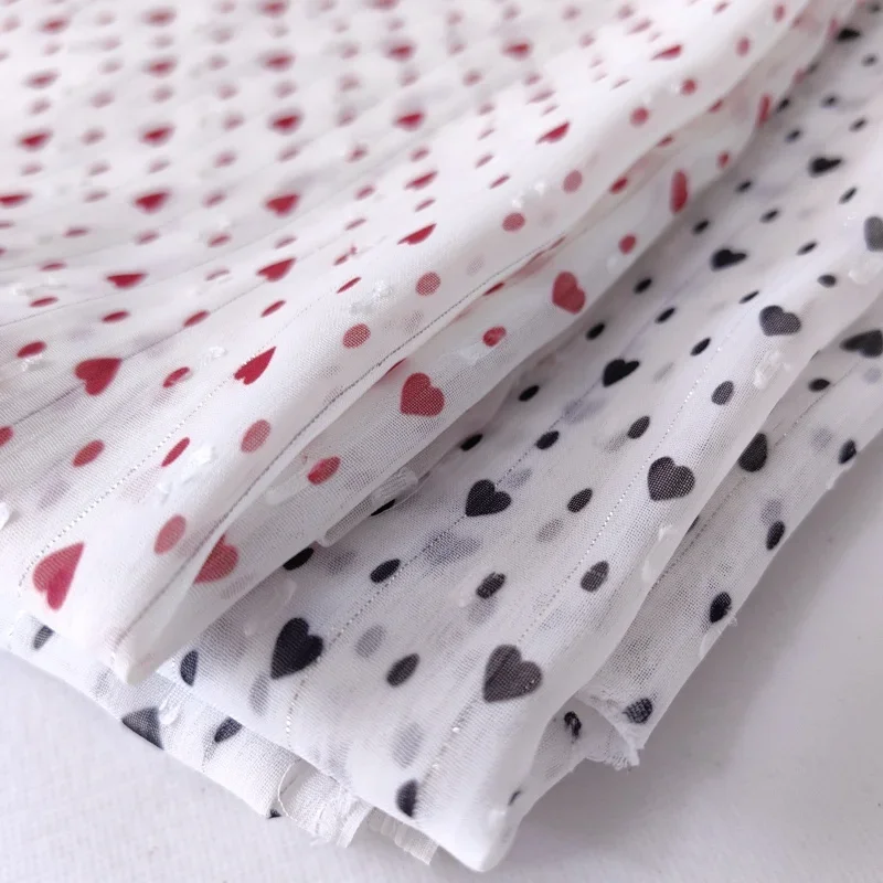 High-quality Lovely Heart Print Chiffon Fabric for Dress Shirt Clothing Diy Gauze Fabric By The Meter Sewing Accessories