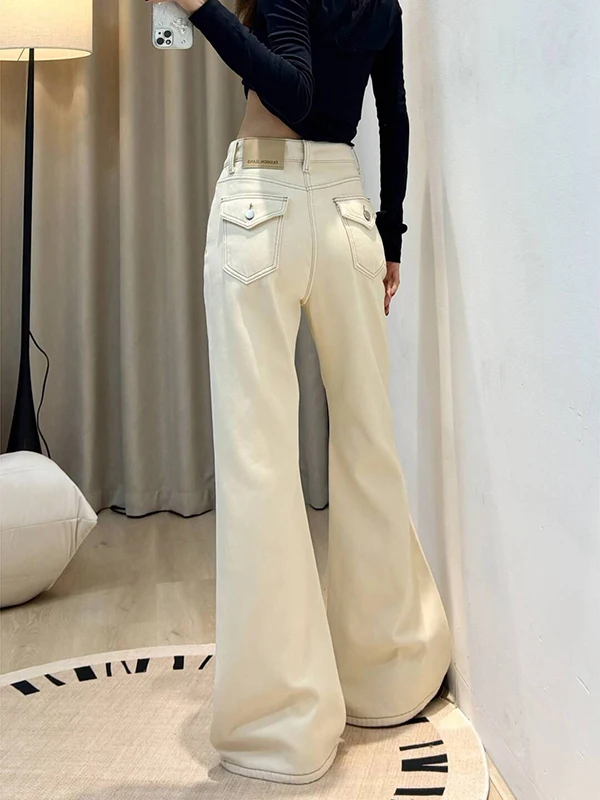 American Sle Retro Low Waist Wide Leg Jeans Women's Autumn Winter New Loose Fit Bell Bot Casual High Waist Jeans